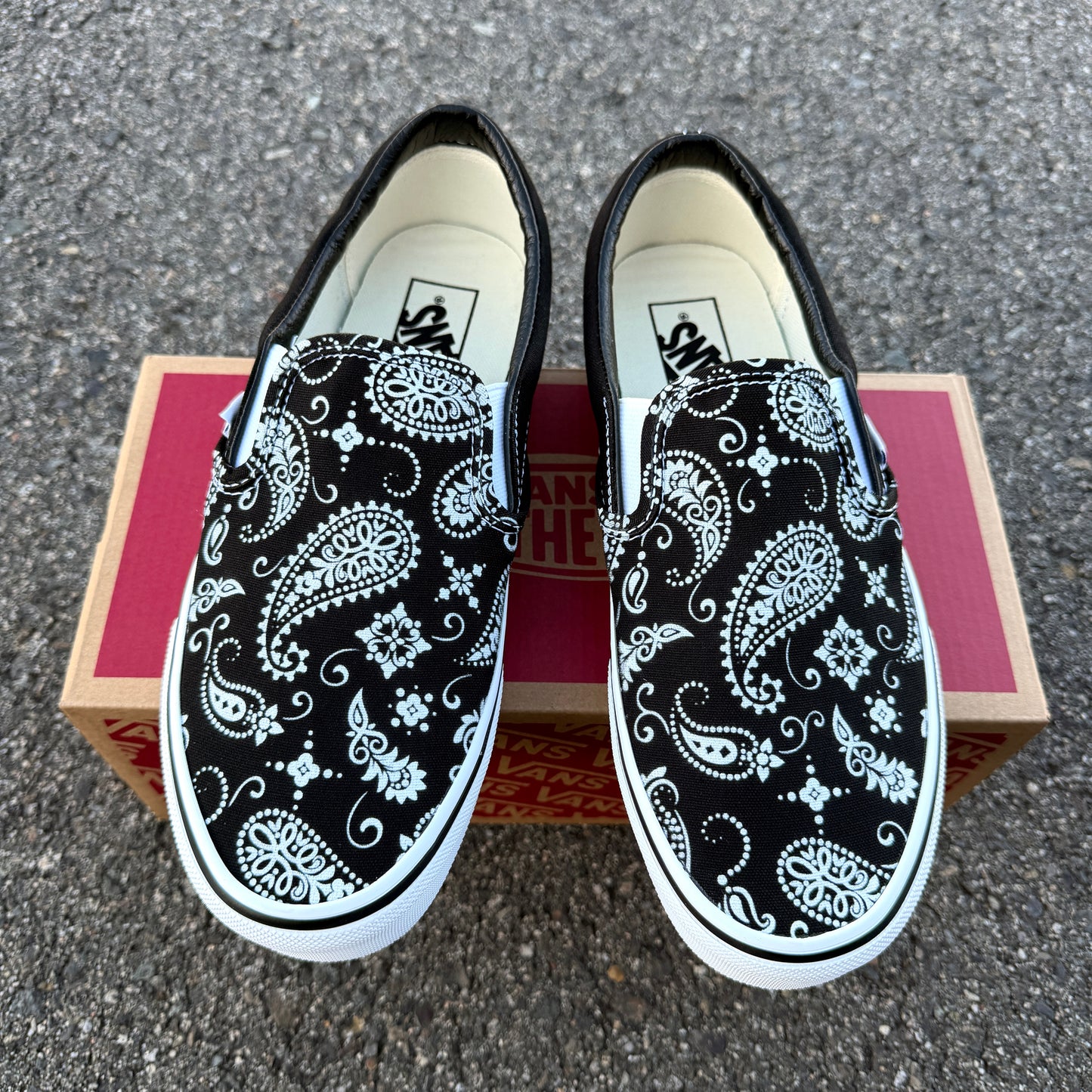 Paisley Vans Shoes - Custom Bandana Theme Black Slip On Vans Shoes