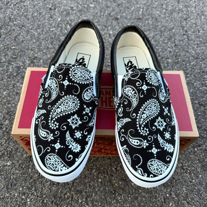 Paisley Vans Shoes - Custom Bandana Theme Black Slip On Vans Shoes
