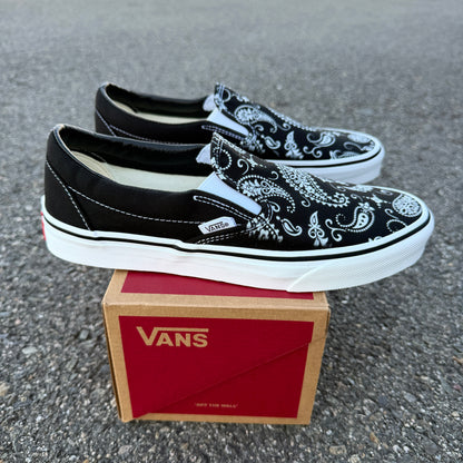 Paisley Vans Shoes - Custom Bandana Theme Black Slip On Vans Shoes