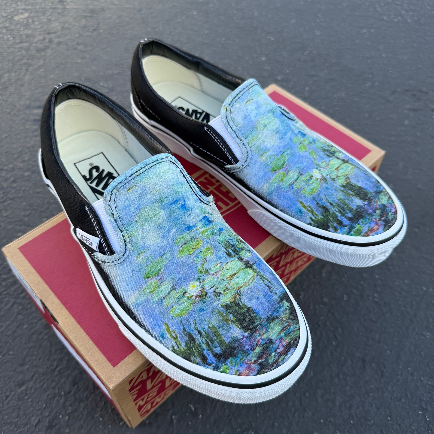 water lilies Calude Monet painting custom shoes Vans slip on sneaker comfortable for women and men