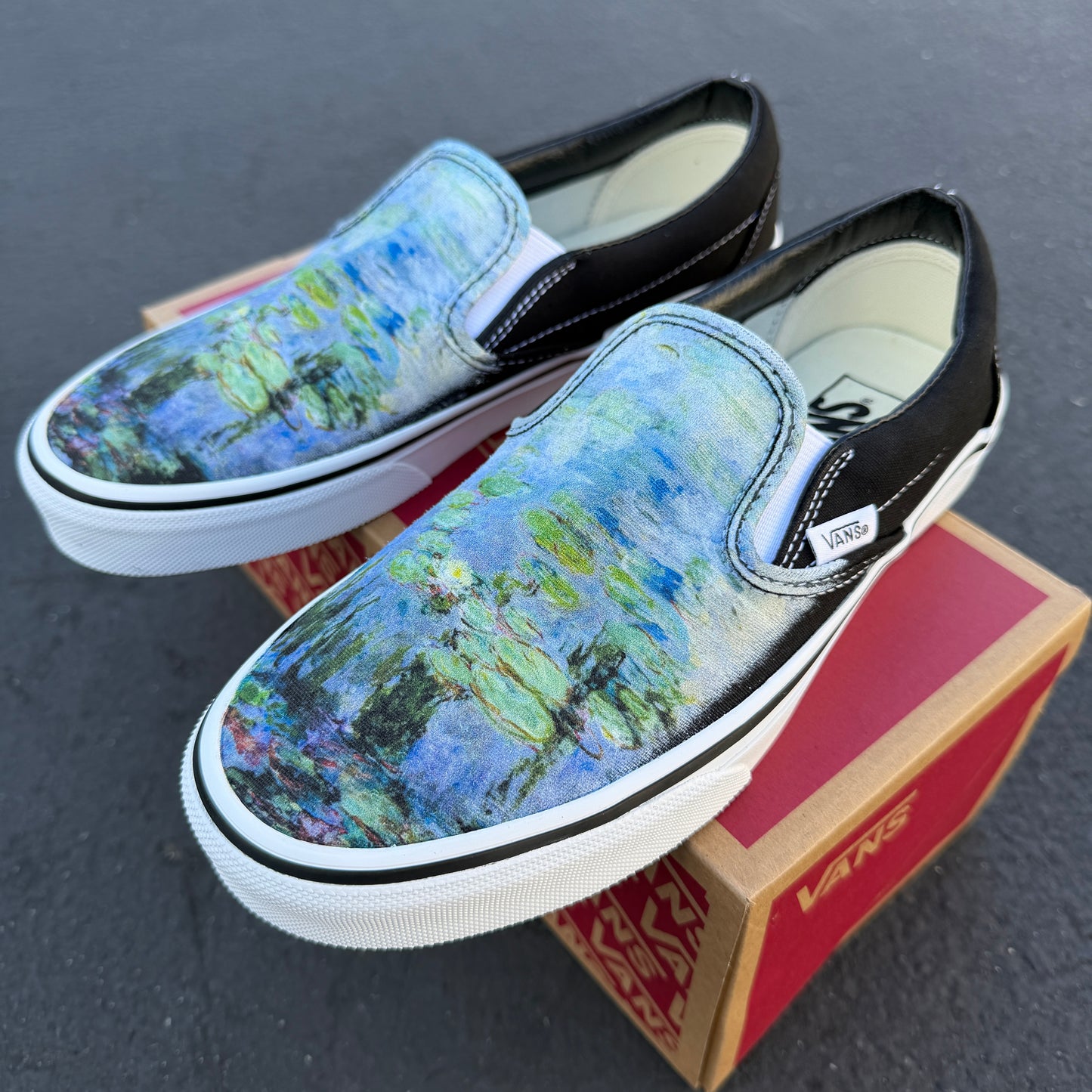 water lilies Calude Monet painting custom shoes Vans slip on sneaker comfortable for women and men