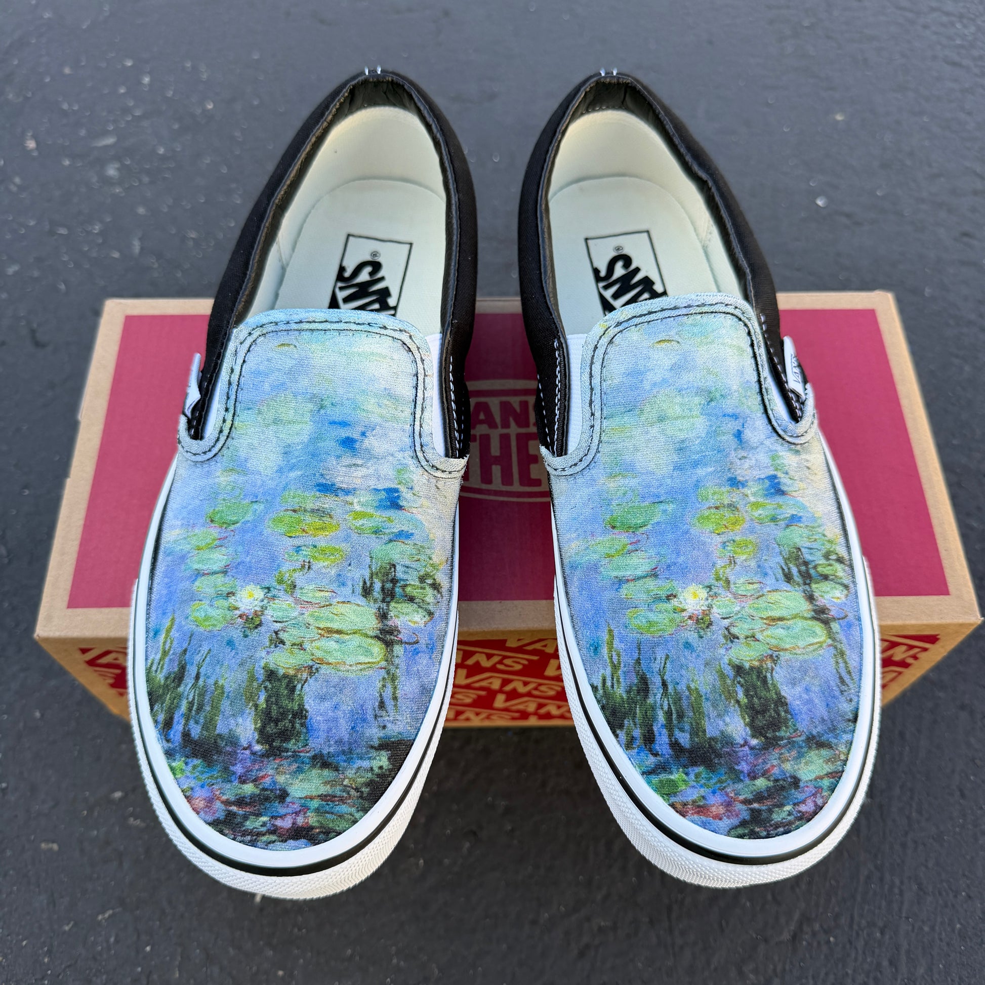 water lilies Calude Monet painting custom shoes Vans slip on sneaker comfortable for women and men