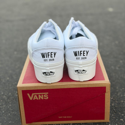 wifey custom platform vans old skool lace up shoes for bride wedding