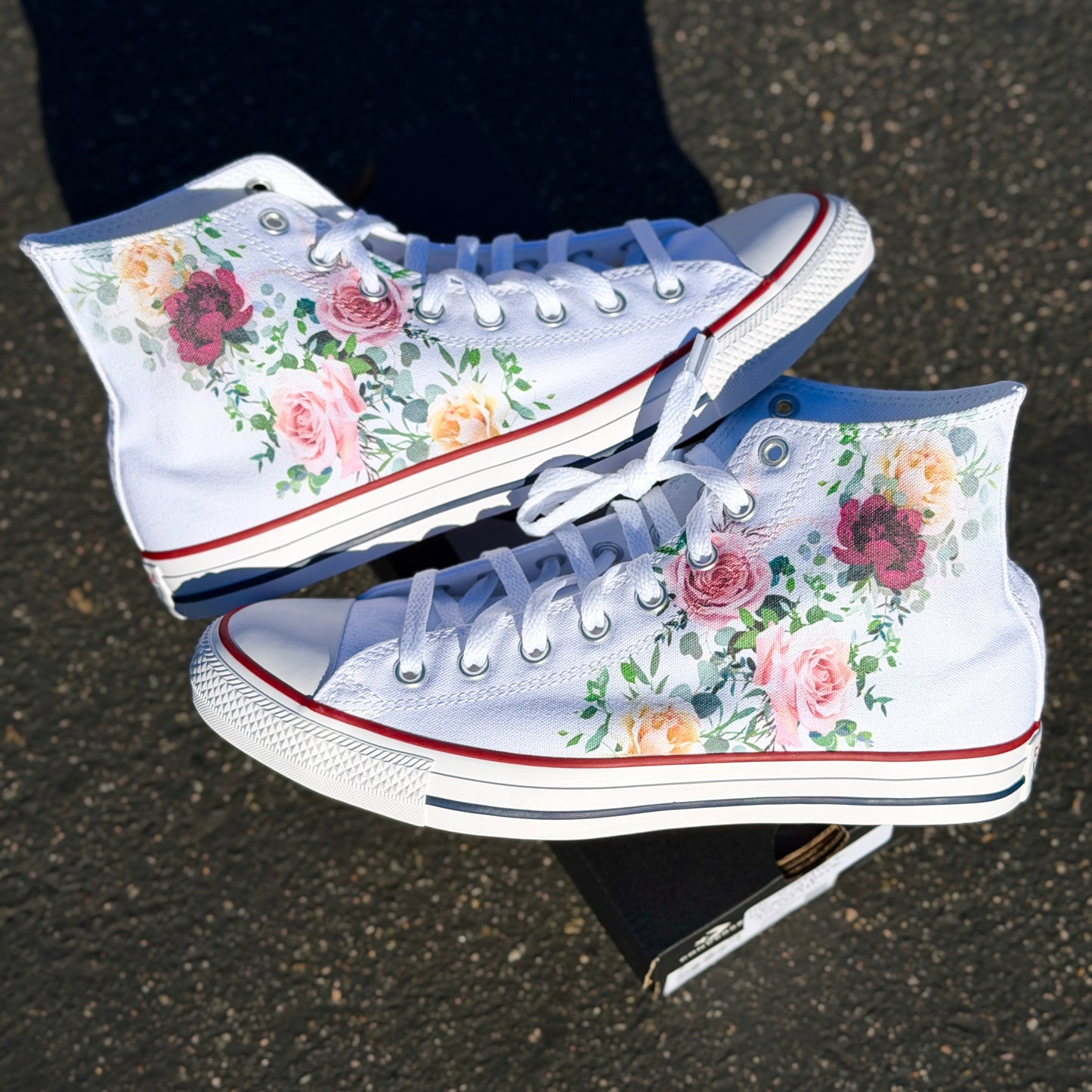 Whimsical Roses White Converse High Top Chuck Taylor Shoes
