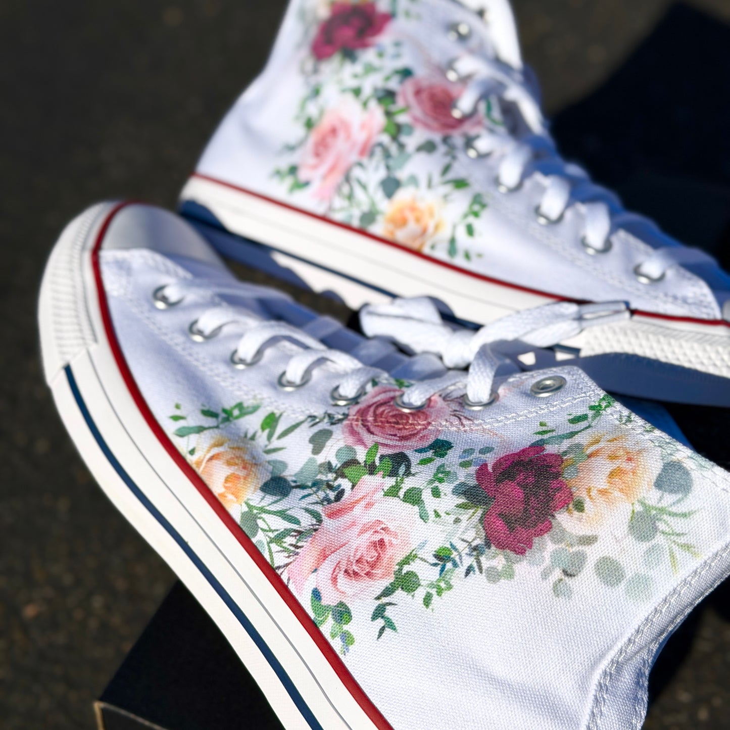 Whimsical Roses White Converse High Top Chuck Taylor Shoes