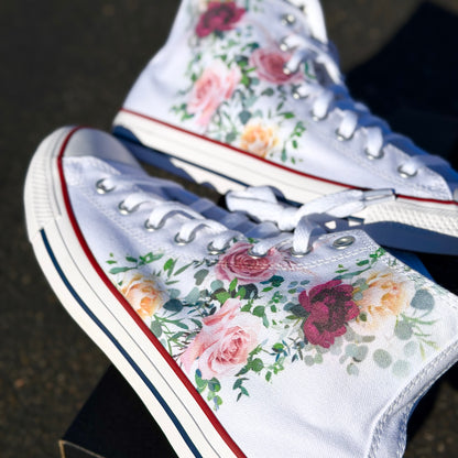 Whimsical Roses White Converse High Top Chuck Taylor Shoes
