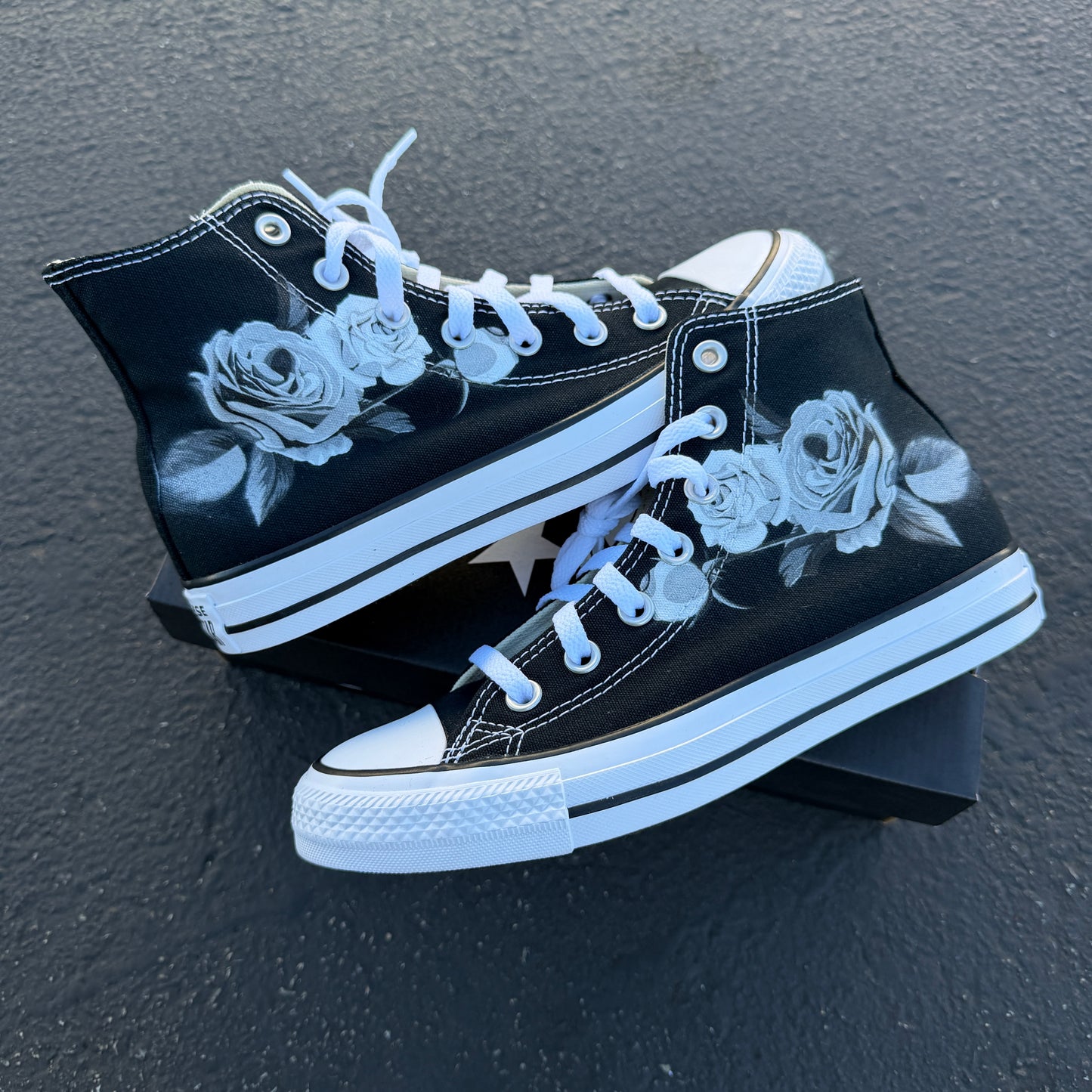 greyscale rose custom Converse shoes