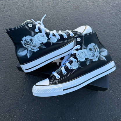 greyscale rose custom Converse shoes