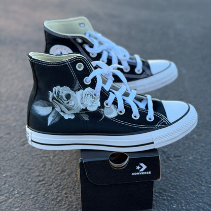 greyscale rose custom Converse shoes