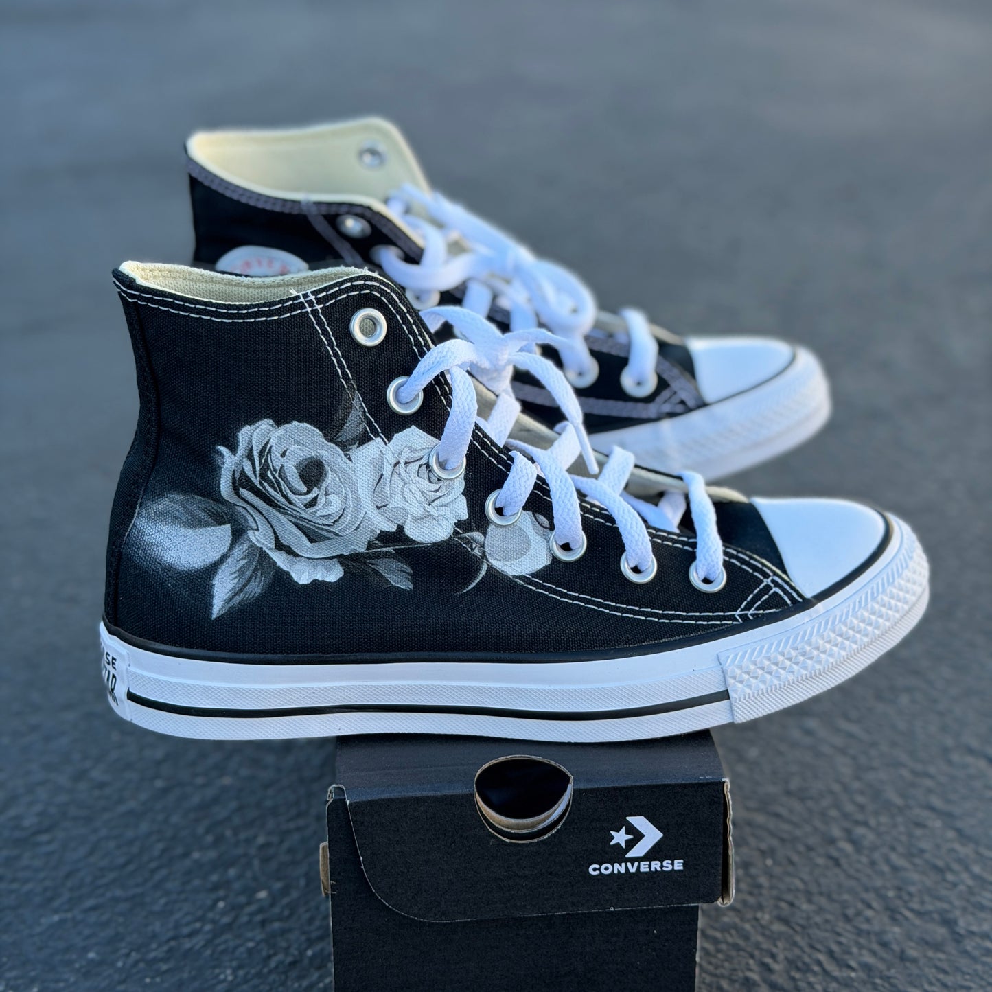 greyscale rose custom Converse shoes