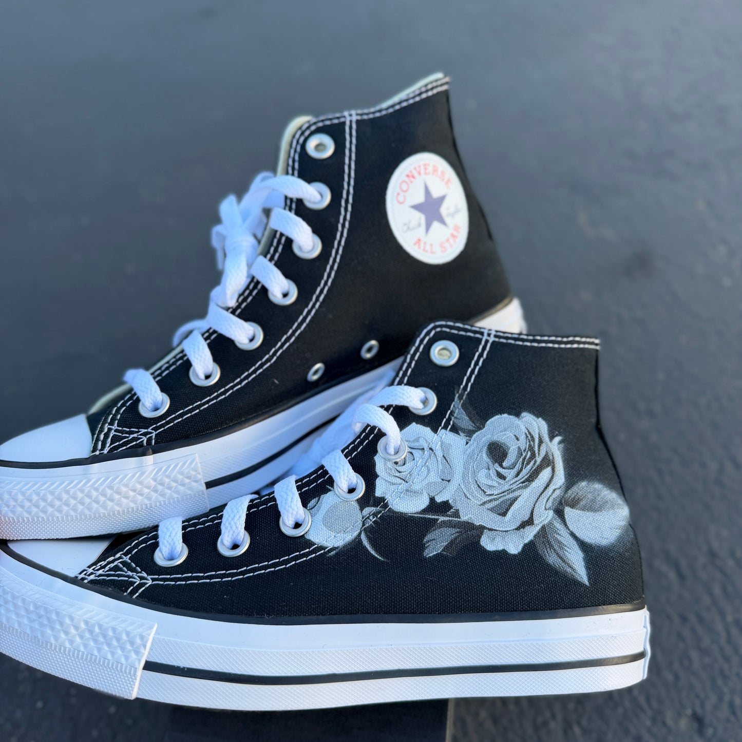 greyscale rose custom Converse shoes