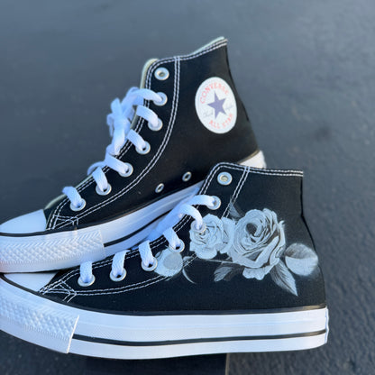 greyscale rose custom Converse shoes