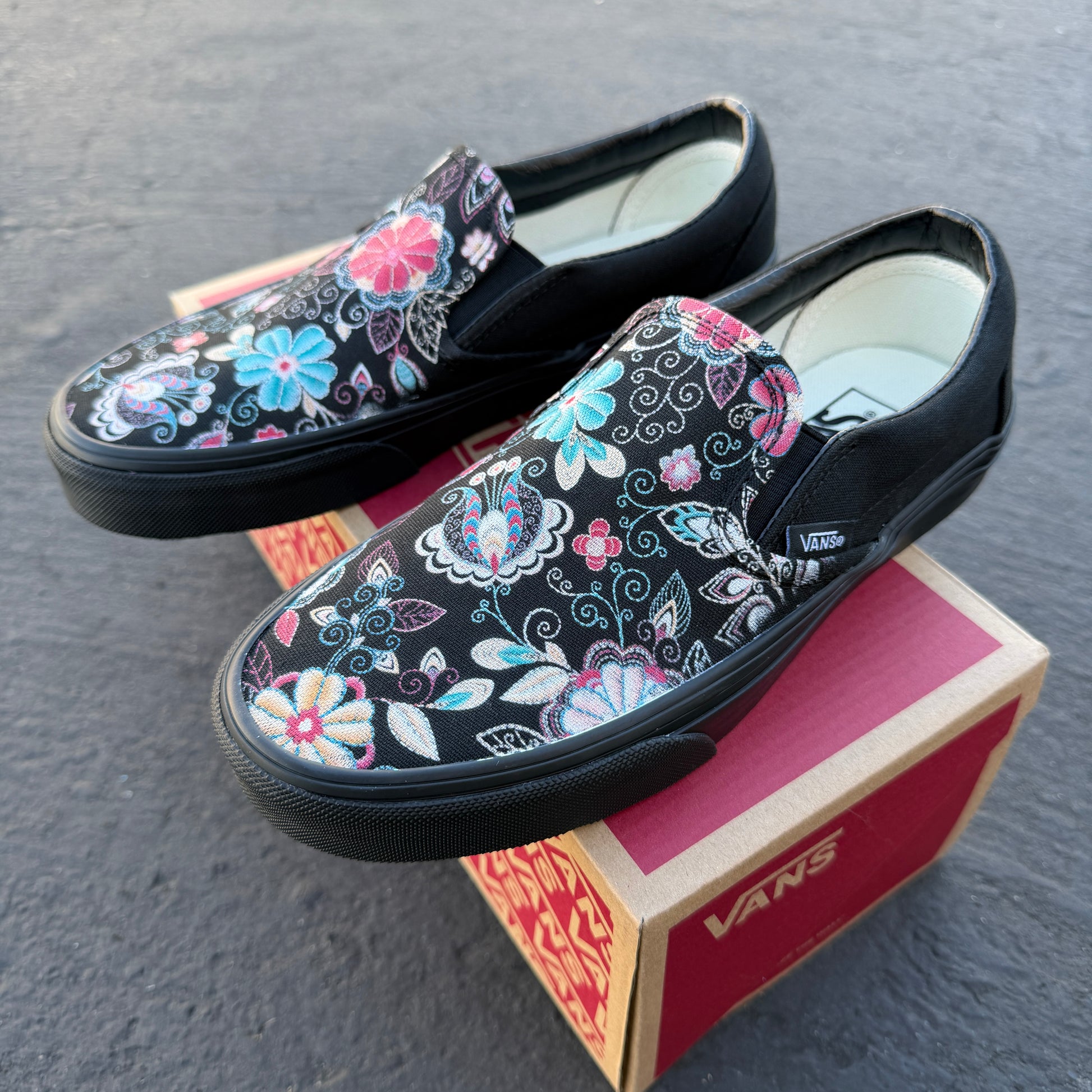 custom painted black vans slip on shoes