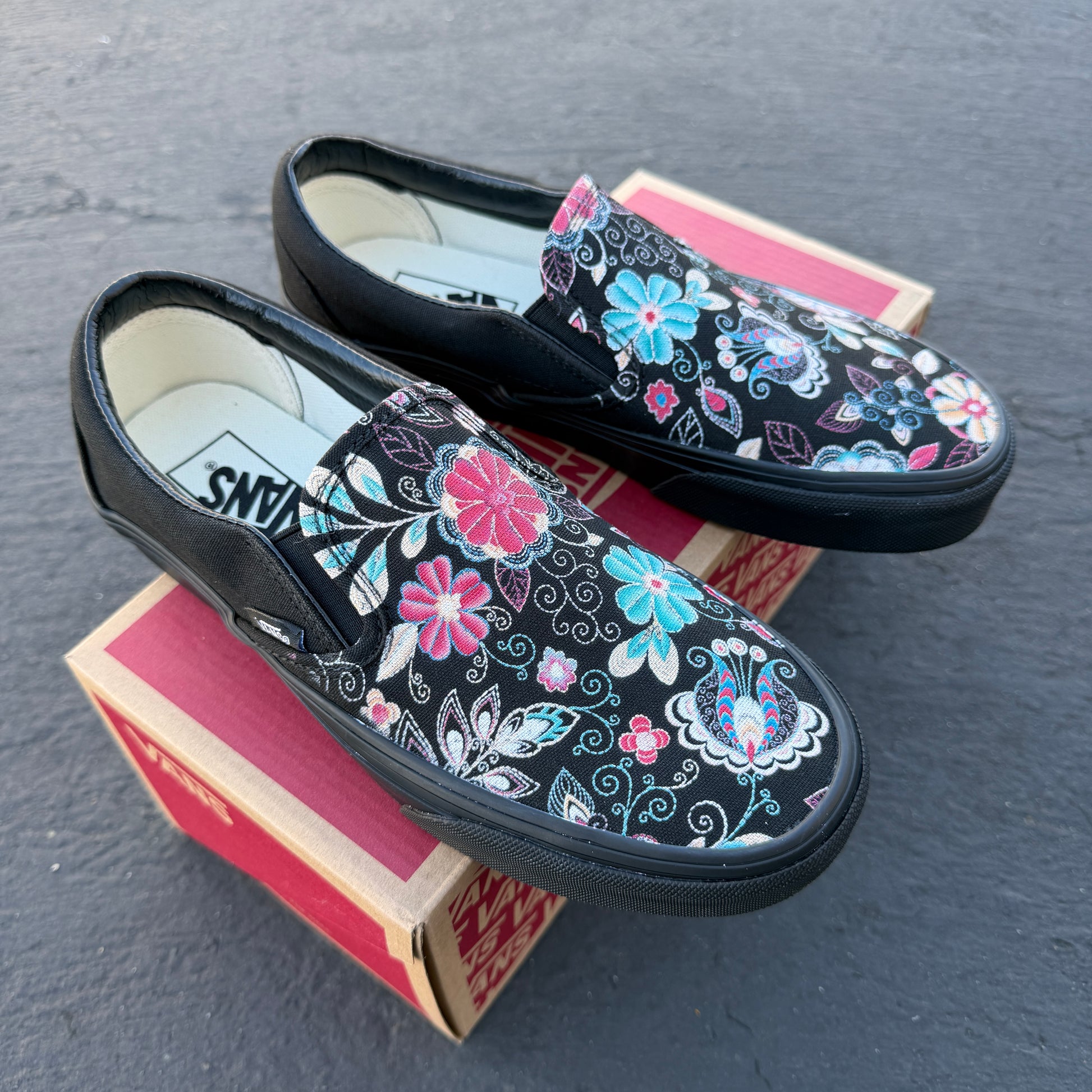custom painted black vans slip on shoes