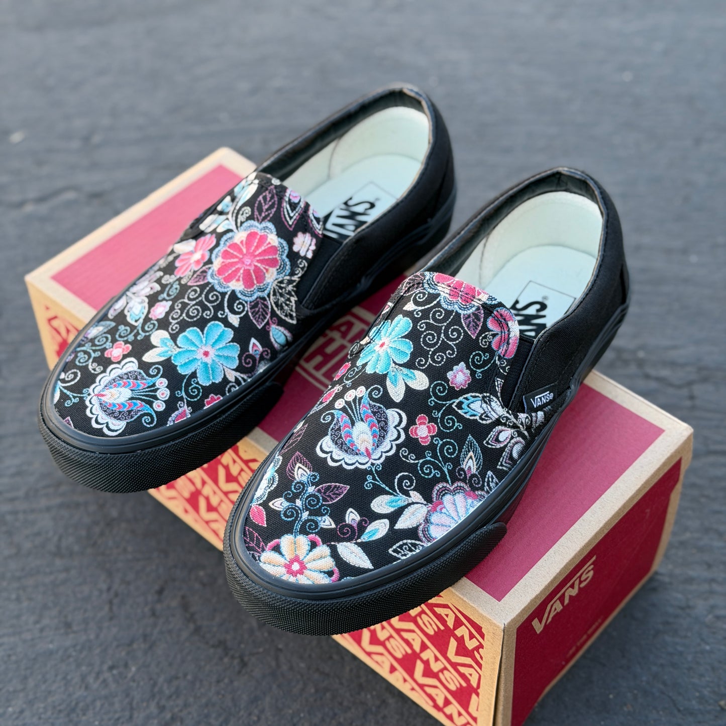 custom painted black vans slip on shoes
