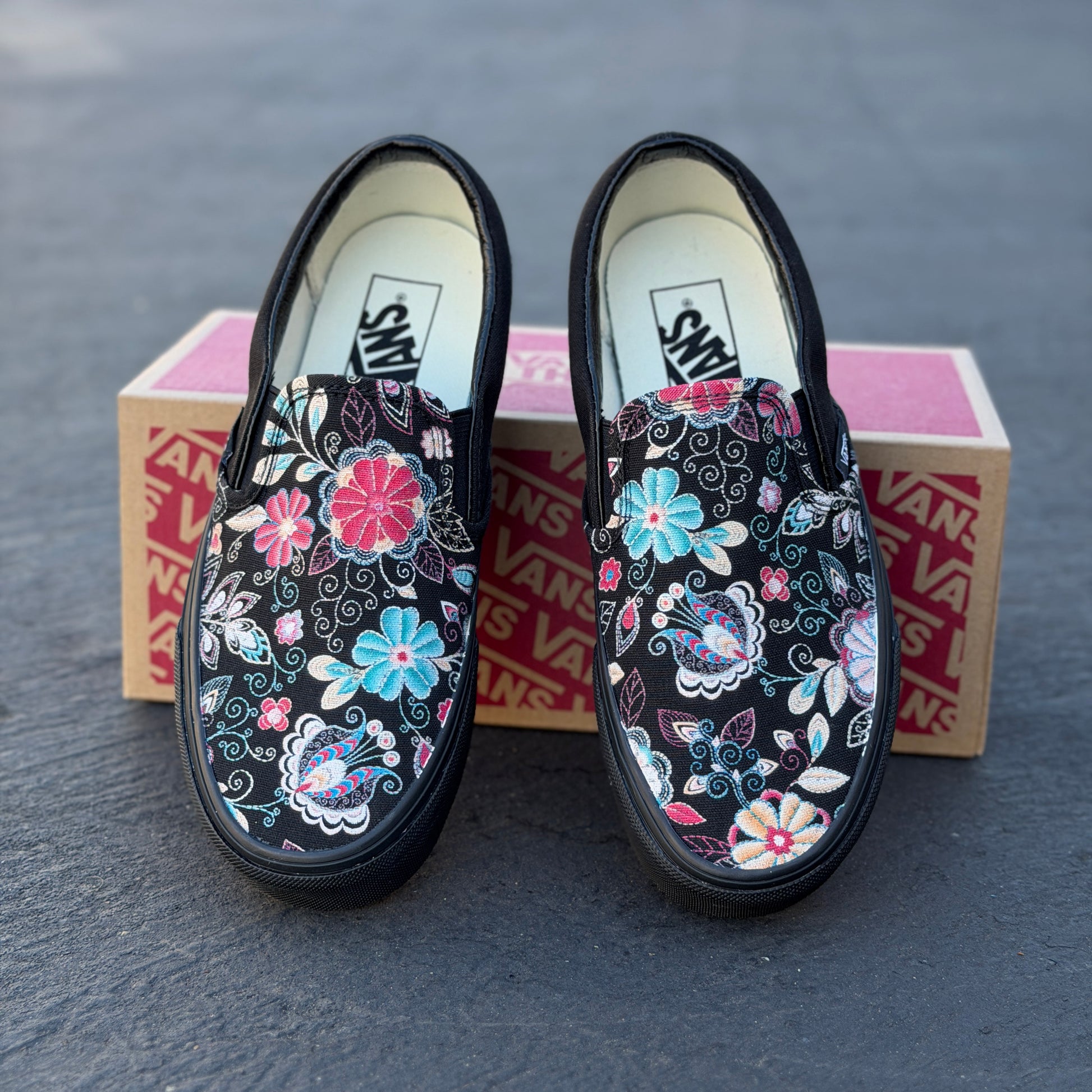 custom painted black vans slip on shoes