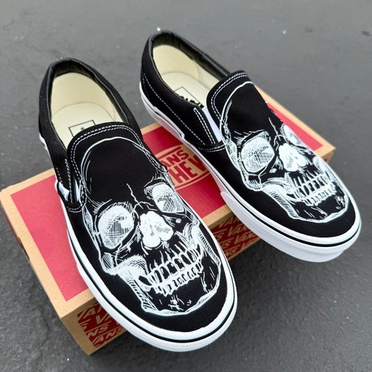 skull slip on vans custom shoes