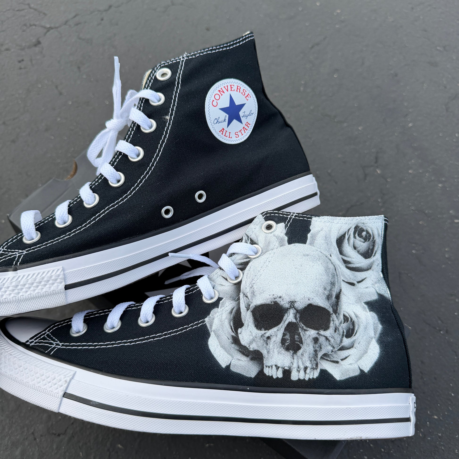 custom converse high top shoes rose skull design