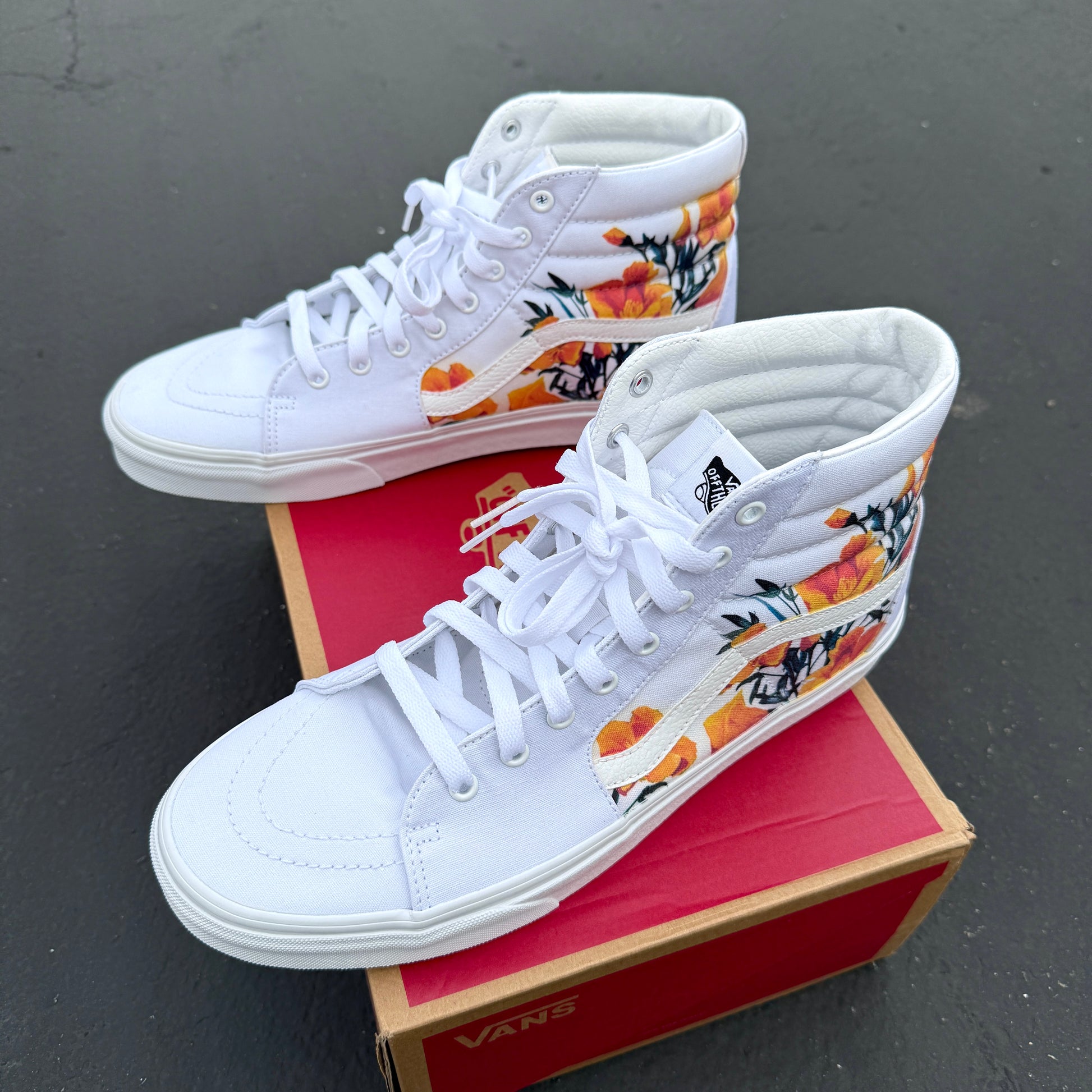 California poppy custom vans sk8 hi sneaker high top for men and women