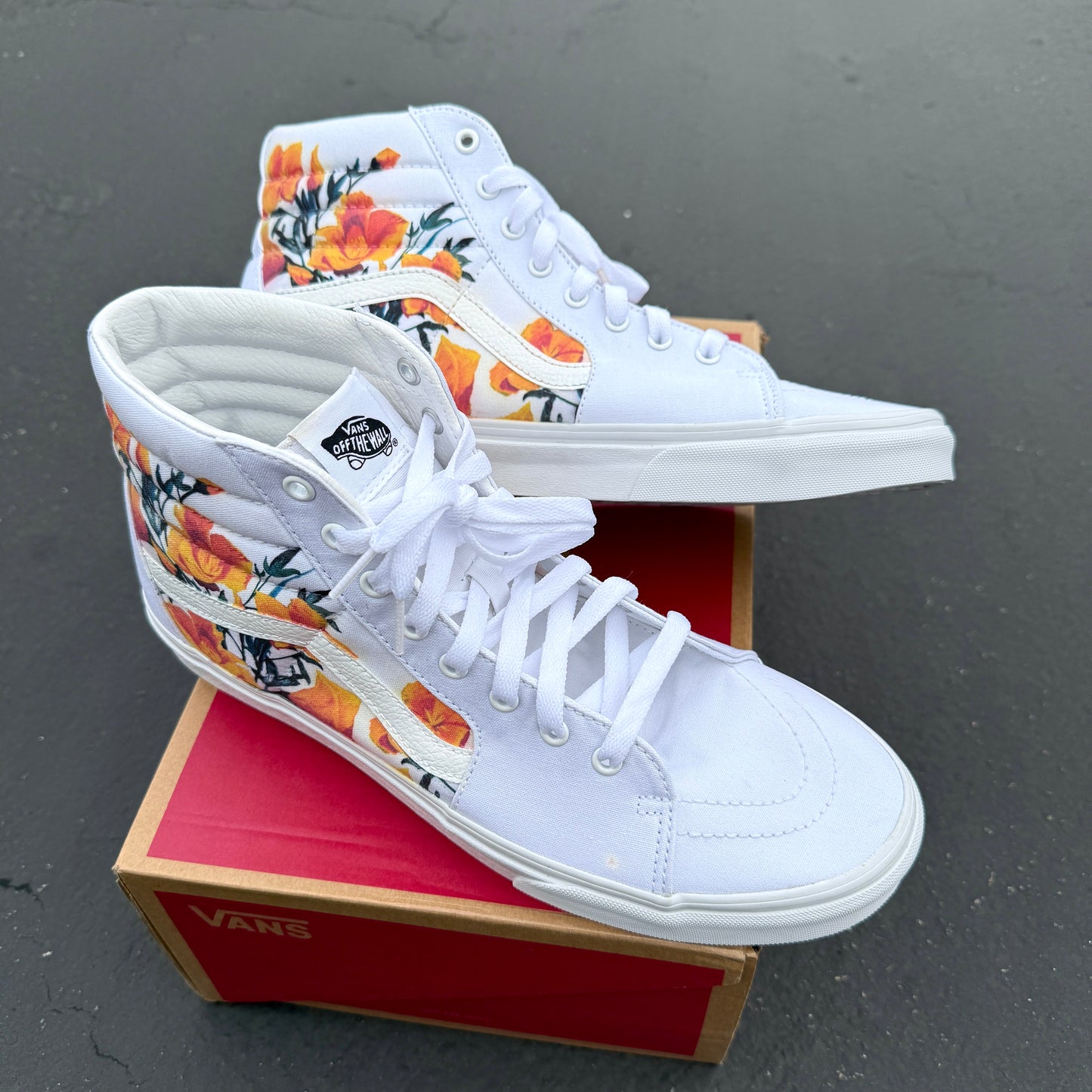 California poppy custom vans sk8 hi sneaker high top for men and women
