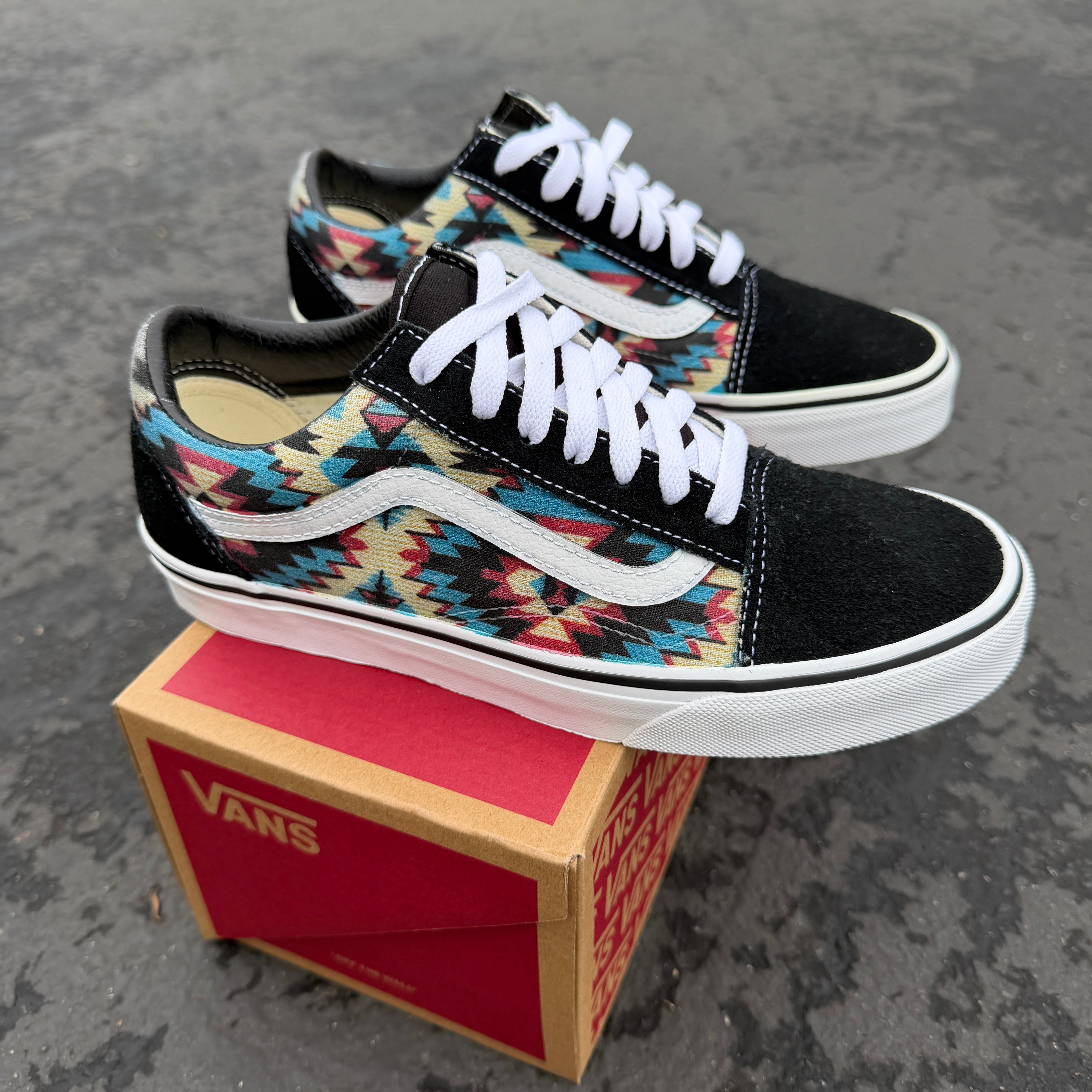Turquoise Native American Inspired Tribal Pattern on Vans Old