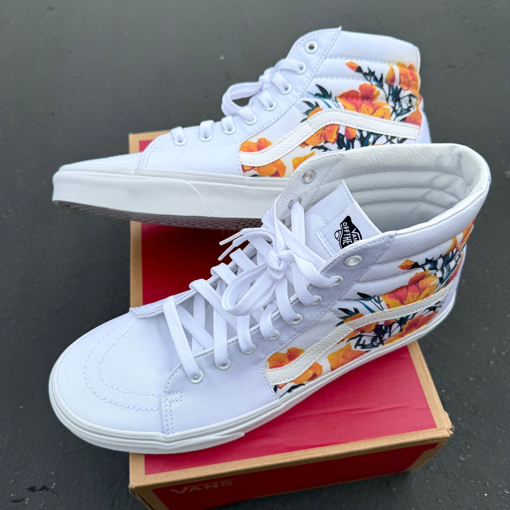 California poppy custom vans sk8 hi sneaker high top for men and women