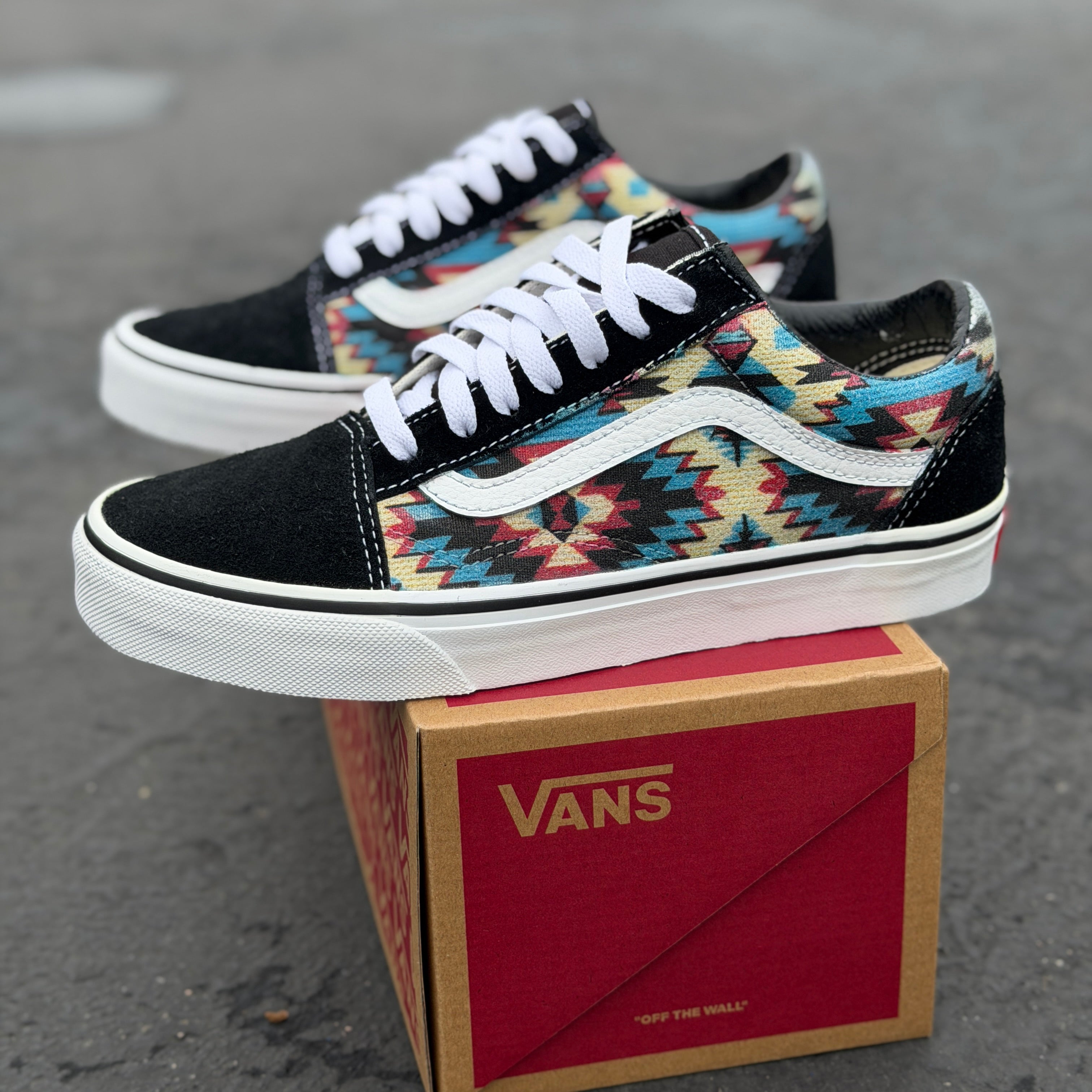 Turquoise Native American Inspired Tribal Pattern on Vans Old