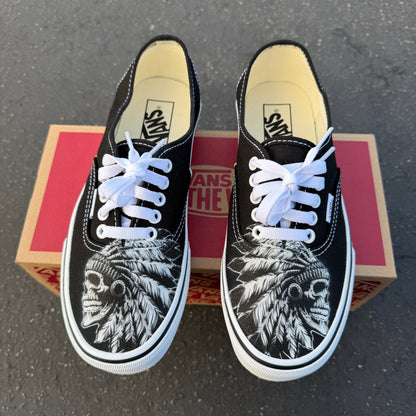 Skull Chief Black Vans Authentic Shoes - Men's and Women's Custom Vans Sneakers