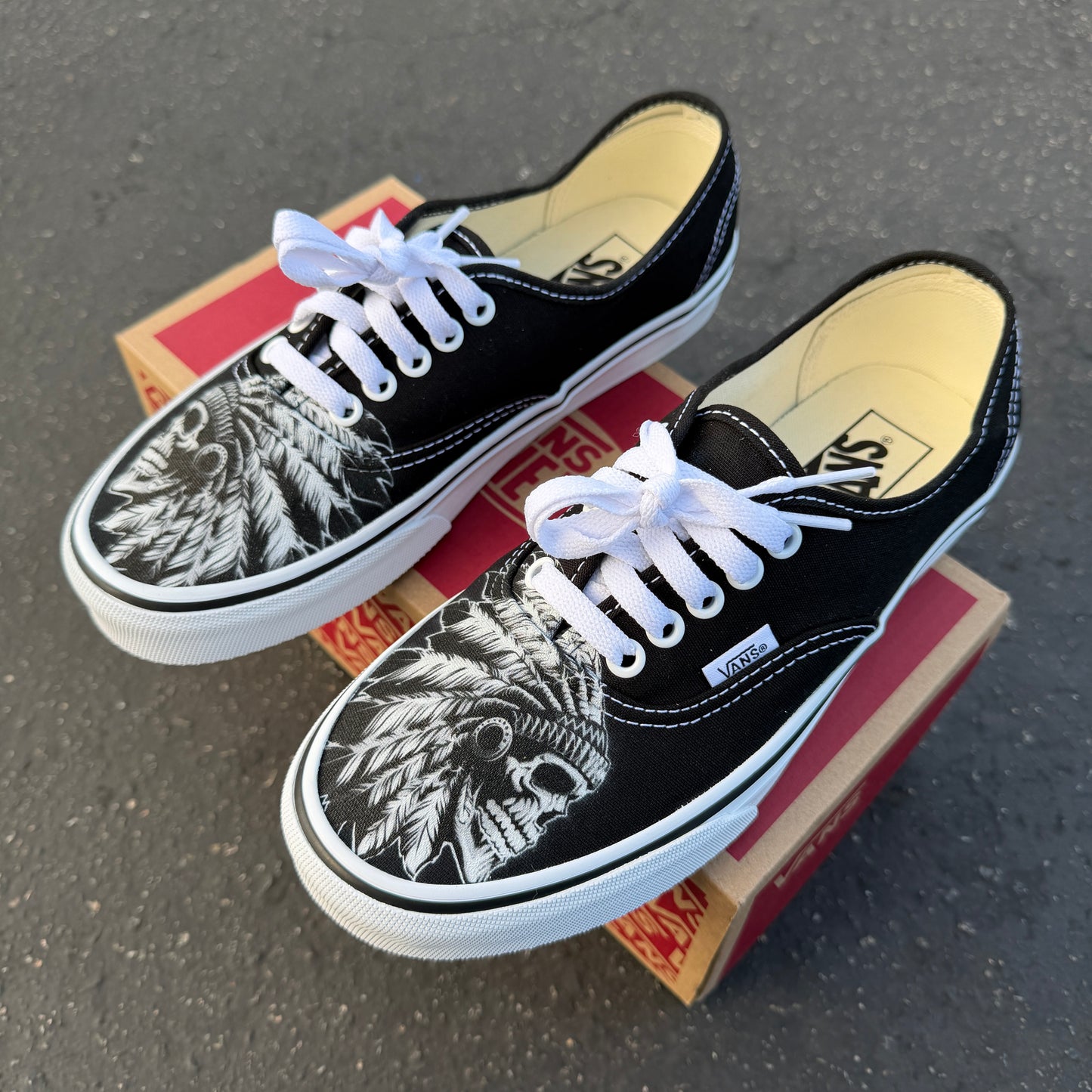 Skull Chief Black Vans Authentic Shoes - Men's and Women's Custom Vans Sneakers
