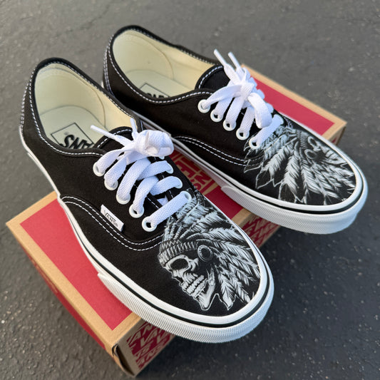 Skull Chief Black Vans Authentic Shoes - Men's and Women's Custom Vans Sneakers