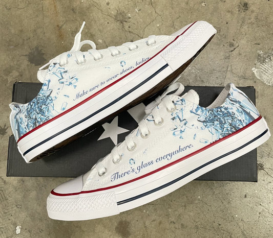Toddler Size 7.5 White Low Top Chucks - Breaking The Glass Ceiling - custom order