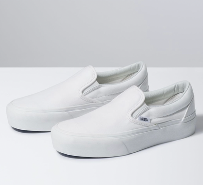 Platform Shoes - Till Death Do Us Part Skeleton Heart Hands White Wedding Vans Platform Slip On Shoes for Women