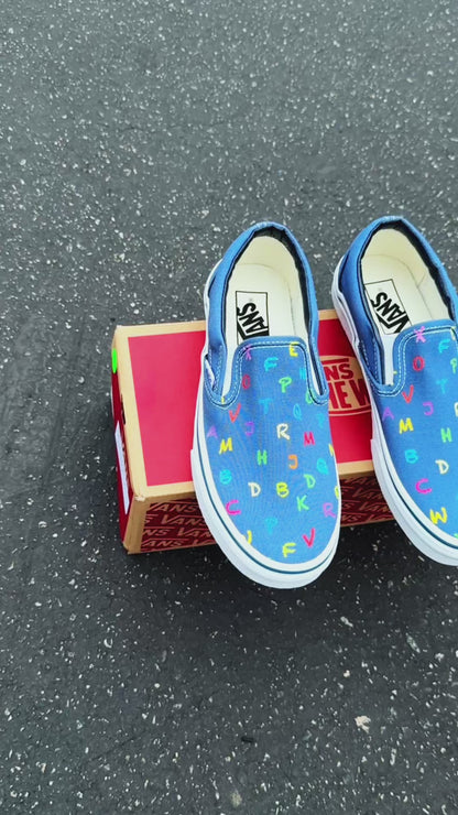 Letter Chalk Board Colorful Alphabet - Custom Vans Navy Slip On Shoes Pre School Kindergarten Elementary Teacher Day Care Alphabet ABC