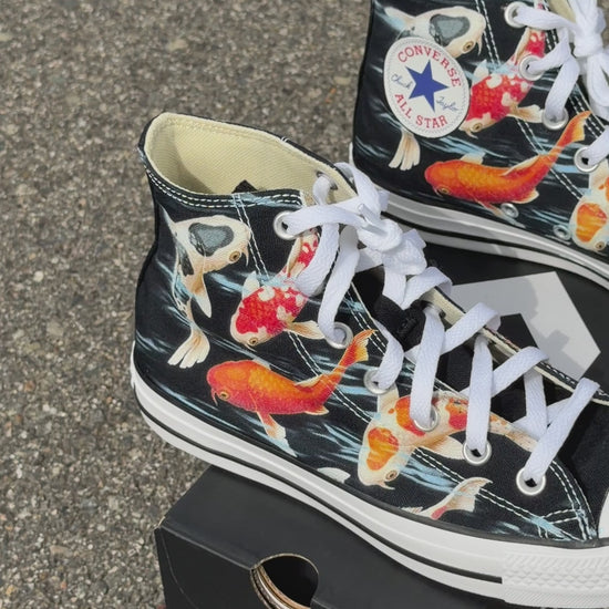 custom hand painted converse shoes with koi fish