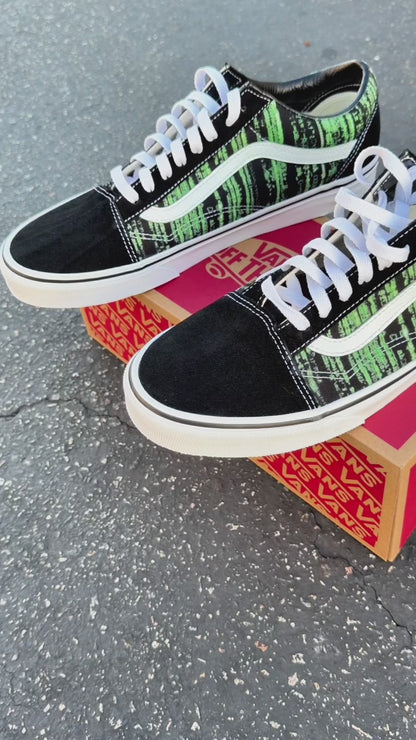Matrix Code Digital Rain Vans Old Skool Sneakers - Men's and Women's Lace Up Shoes