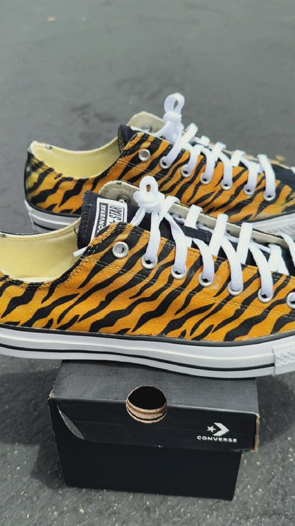 Royal Bengal Tiger Stripes on Black Converse Chuck Taylor Low Top Shoes