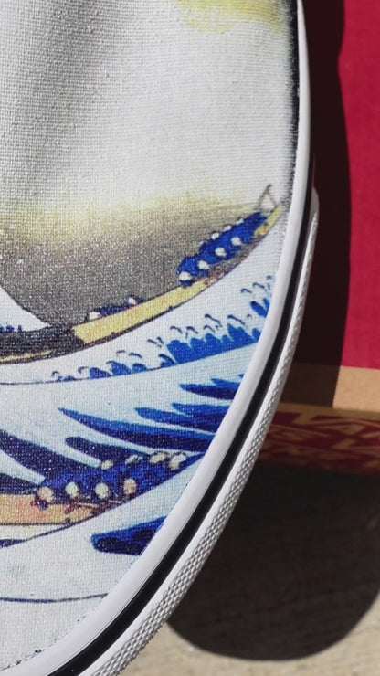 The Great Wave Off Kanagawa Custom Black Vans Slip Ons