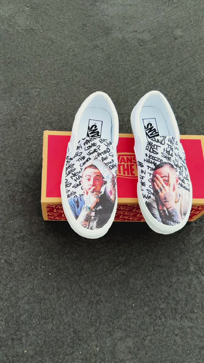 Mac Miller Custom Sneakers - White Slip On Vans Customs