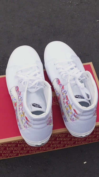 Flower Field White Vans Sk8 Hi Shoes