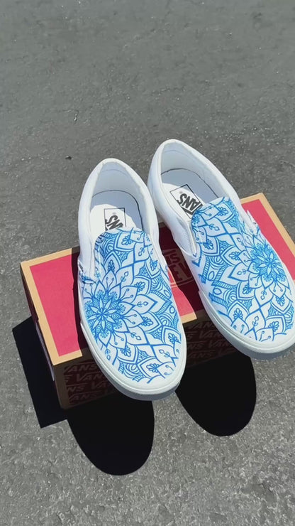 Henna Mandala Bohemian Inspired White Vans Slip On Shoes