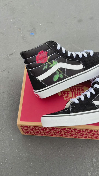 Rose Design - Black Sk8-Hi Vans
