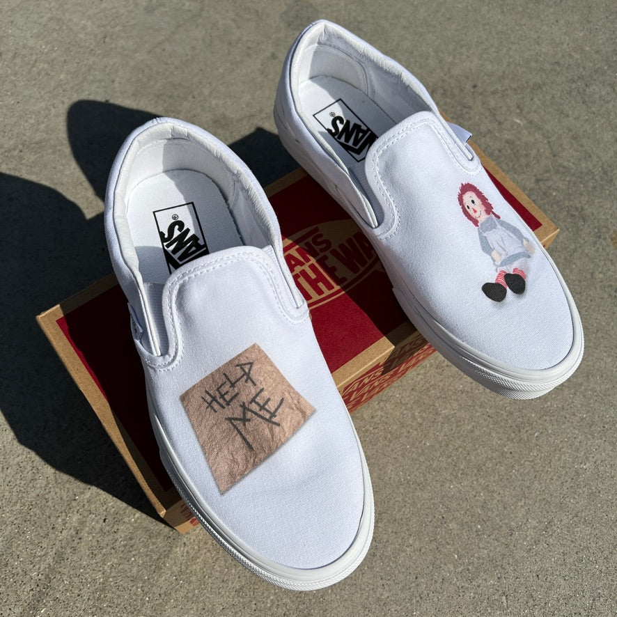 Cute Annabelle White Slip Ons - Custom Slip On Shoes