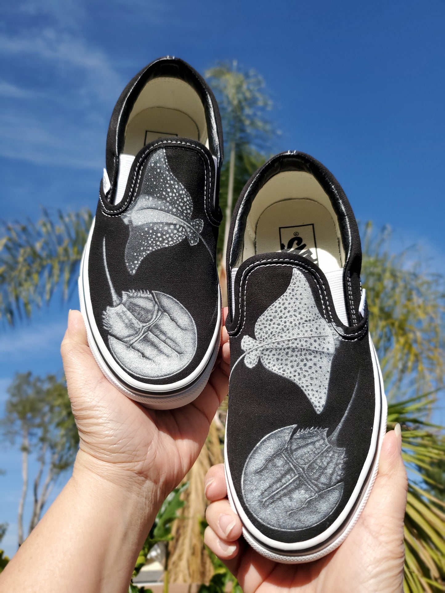 Custom Vans Shoes - Day and Night Slip On Vans - Black Or White Vans