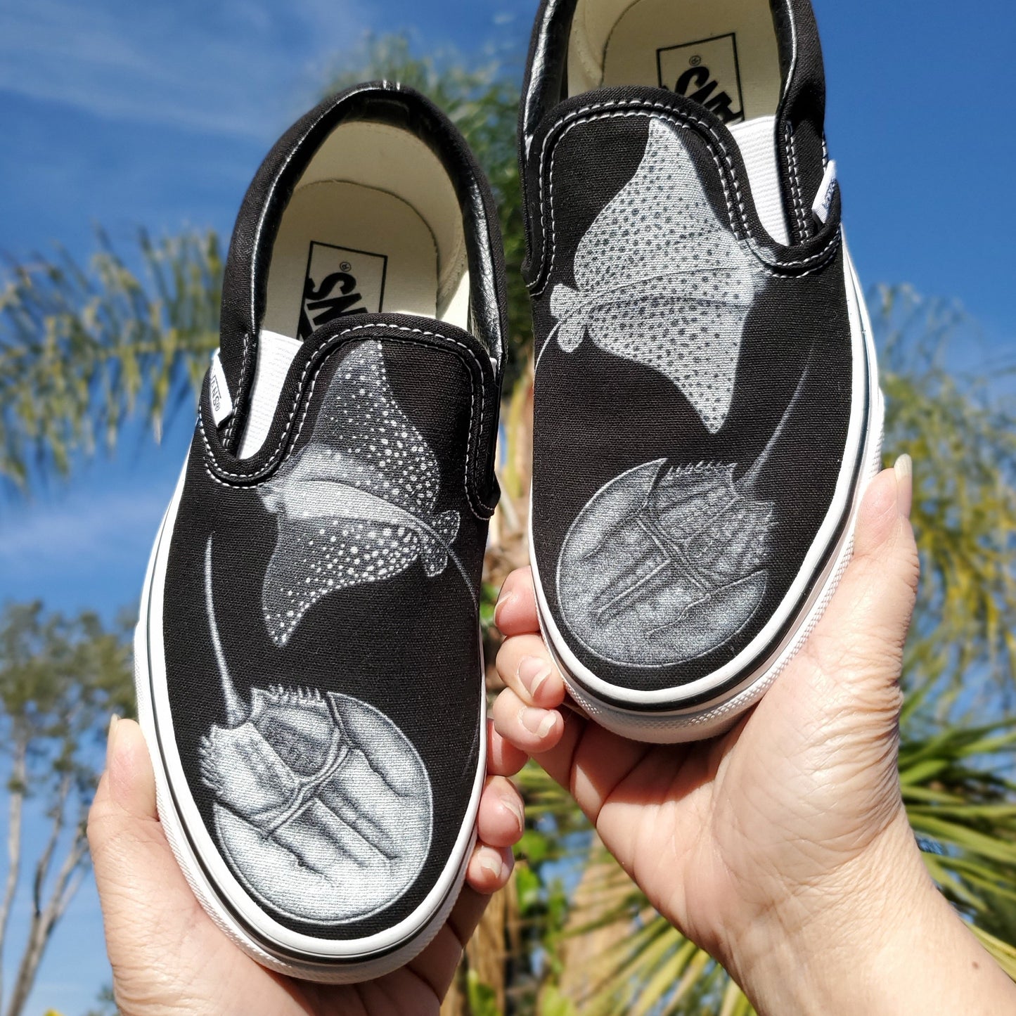 Custom Vans Shoes - Day and Night Slip On Vans - Black Or White Vans