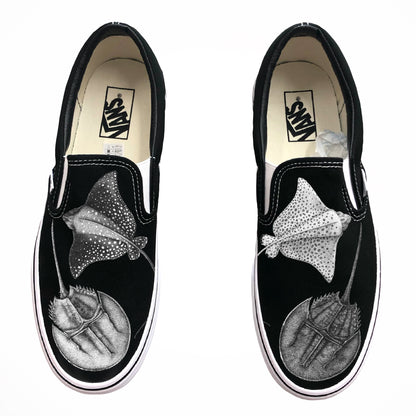 Custom Vans Shoes - Day and Night Slip On Vans - Black Or White Vans