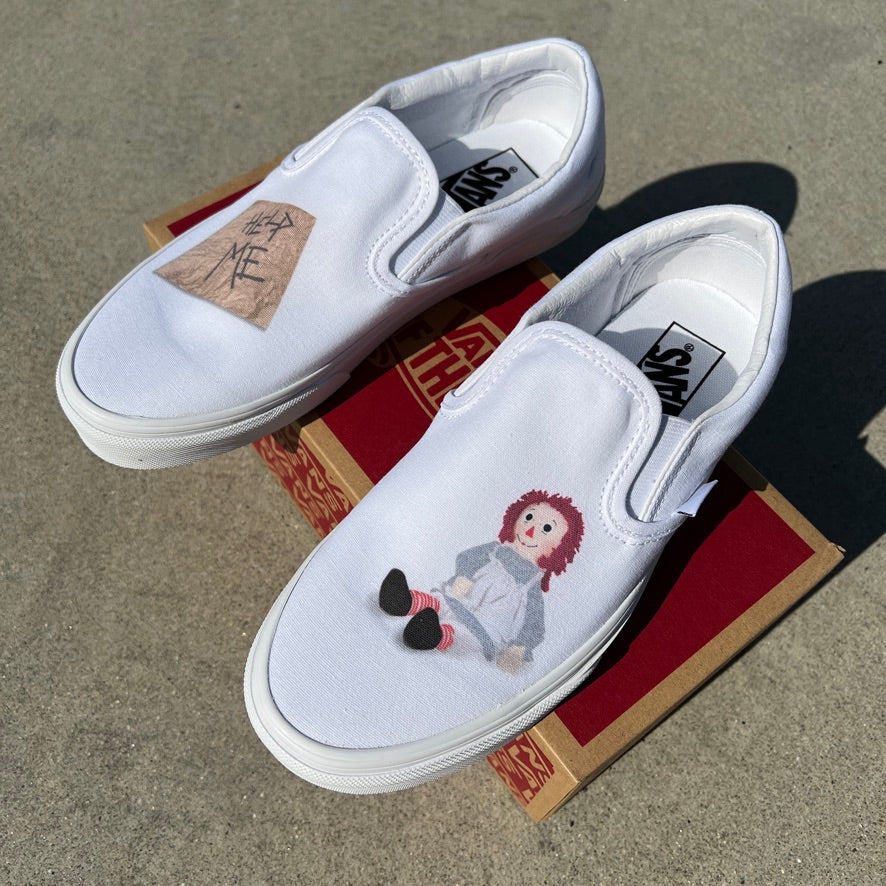 Cute Annabelle White Slip Ons - Custom Slip On Shoes