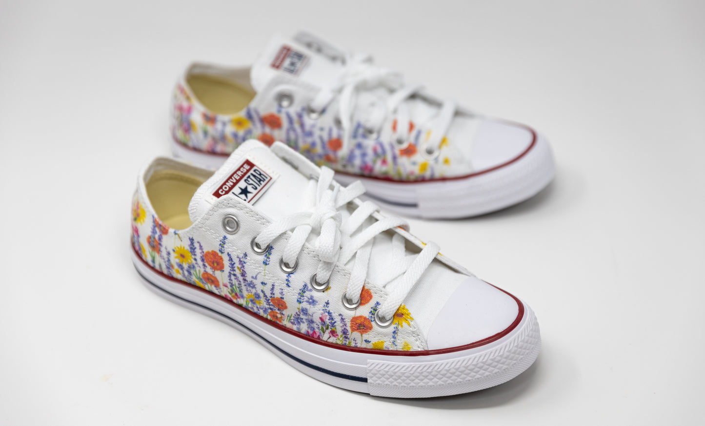 Take a Walk Through a Flower Field - Custom Wedding Shoes White Low Tops