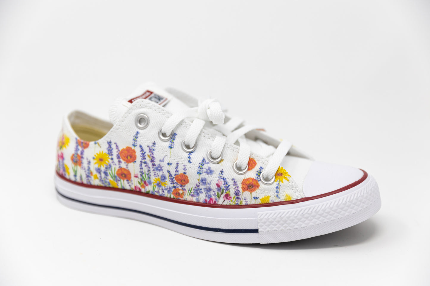 Take a Walk Through a Flower Field - Custom Wedding Shoes White Low Tops