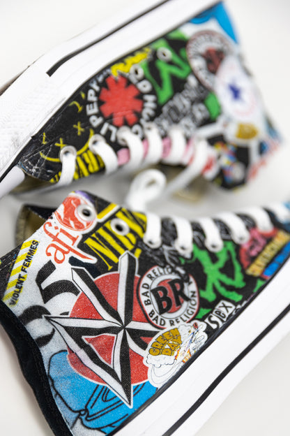 Punk Rock and Roll Alternative Band Stickers Custom Converse High Top Sneakers