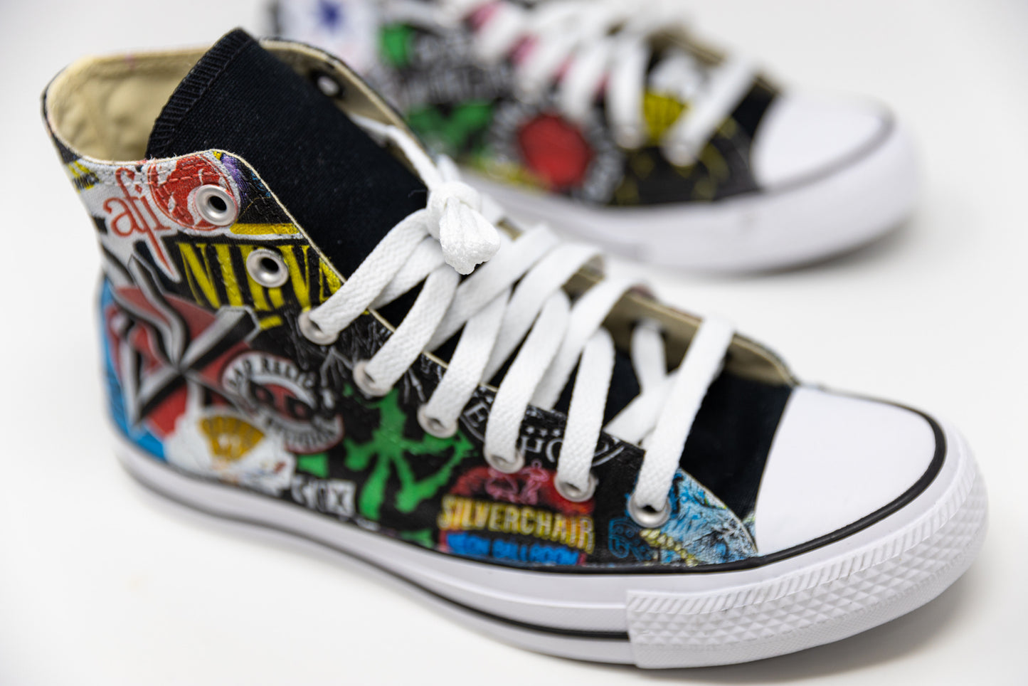 Punk Rock and Roll Alternative Band Stickers Custom Converse High Top Sneakers